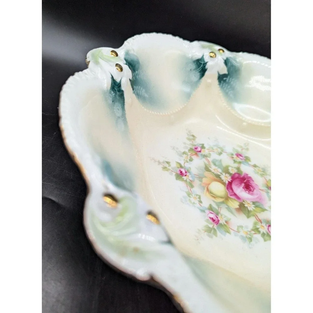Antique RS Prussia Embossed Porcelain Pink Yellow Rose 11